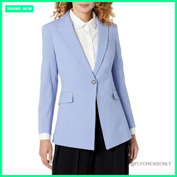 Wool Blend Blazer with 3/4 Sleeves Peak Lapels Long Length